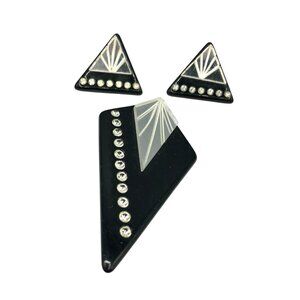 Stylish Acrylic Pendant and Stud Earrings, Geometric Design with Engraved Mirror